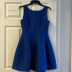 Halston Vintage Women's Size 4 Blue Fit-and-Flare Mini Dress Boat Neck